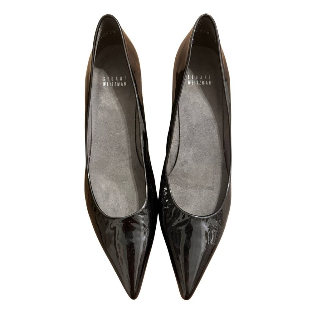 Stuart Weitzman Black Patent Leather Pointed-Toe Flats